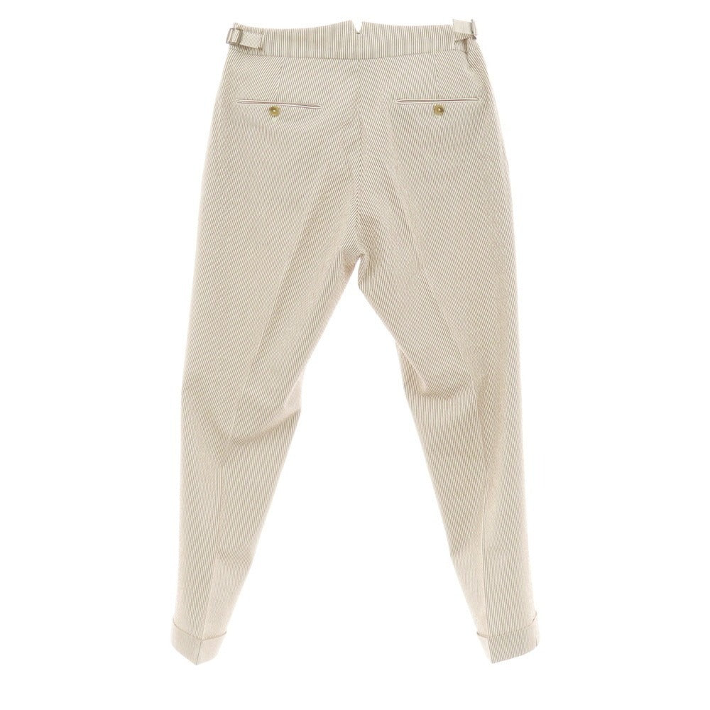 【中古】ベルウィッチ BERWICH ストレッチ コットンナイロン シアサッカー ストライプ カジュアルスラックスパンツ ブラウンxホワイト【 46 】【 状態ランクA 】【 メンズ 】