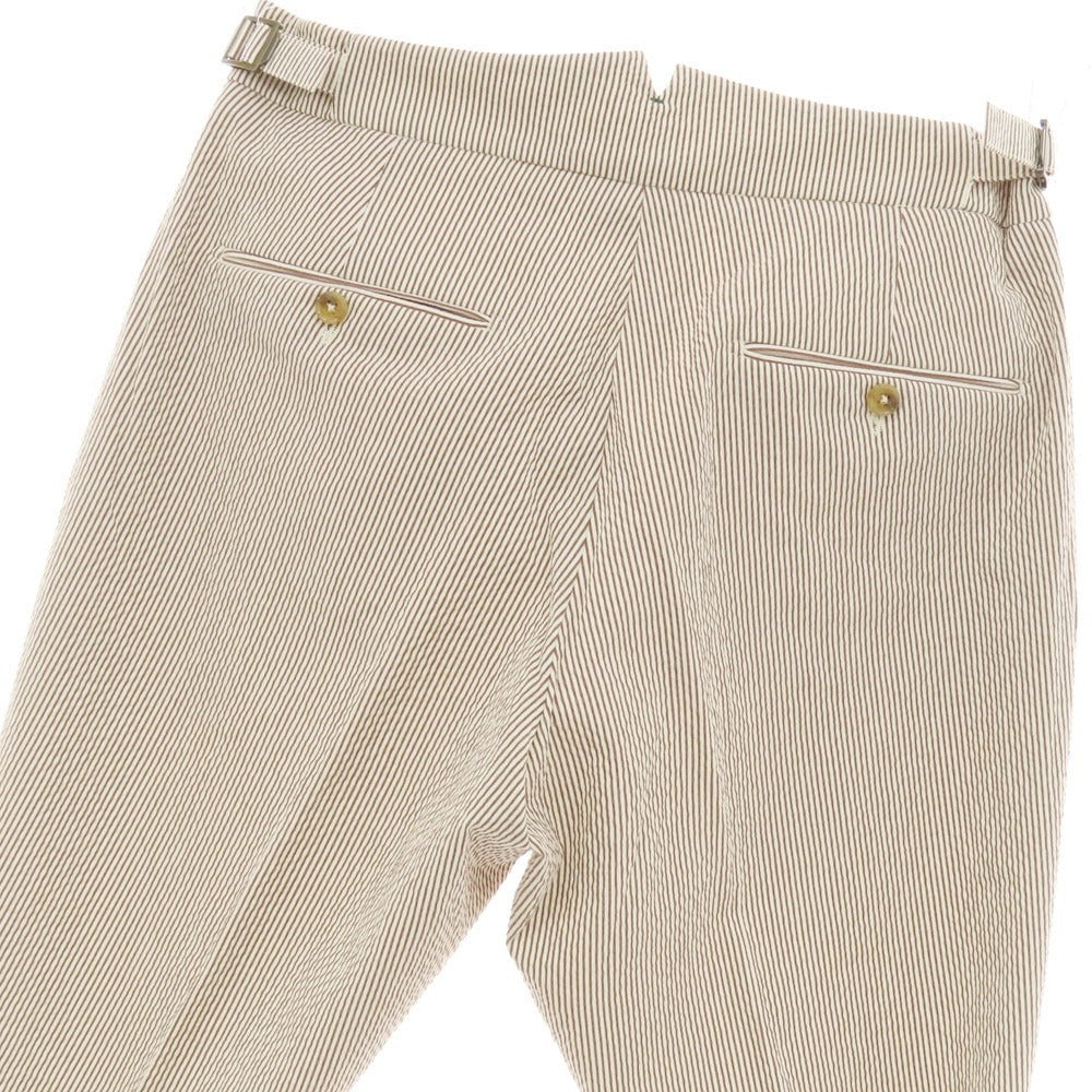 【中古】ベルウィッチ BERWICH ストレッチ コットンナイロン シアサッカー ストライプ カジュアルスラックスパンツ ブラウンxホワイト【 46 】【 状態ランクA 】【 メンズ 】