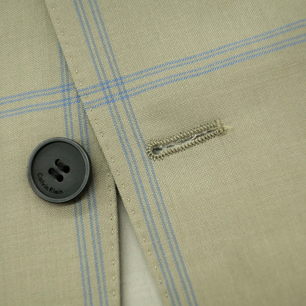 【中古】【未使用】カルバンクライン Calvin Klein ウールモヘヤ チェック テーラードジャケット カーキ系xブルー【 40 】【 状態ランクS 】【 メンズ 】