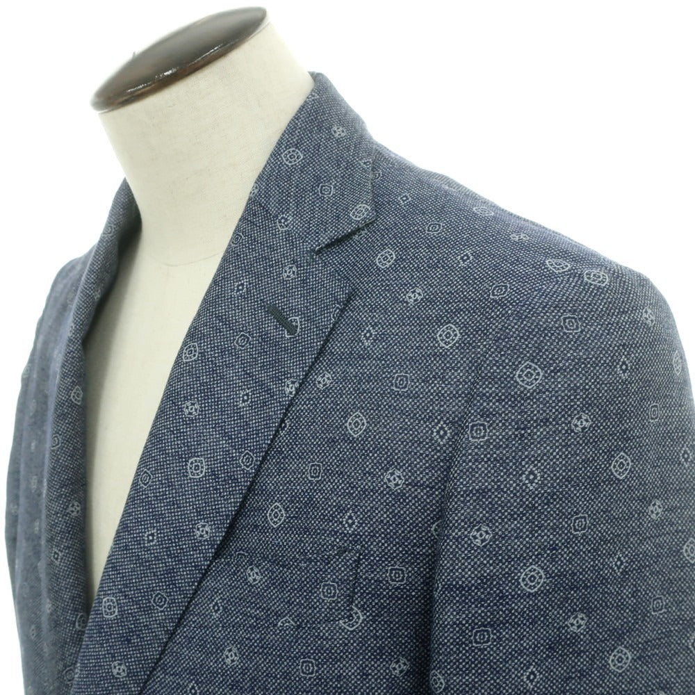 【中古】【未使用】コルネリアーニ CORNELIANI リネンコットン 小紋柄 カジュアルジャケット ネイビーxホワイト【 50 】【 状態ランクS 】【 メンズ 】