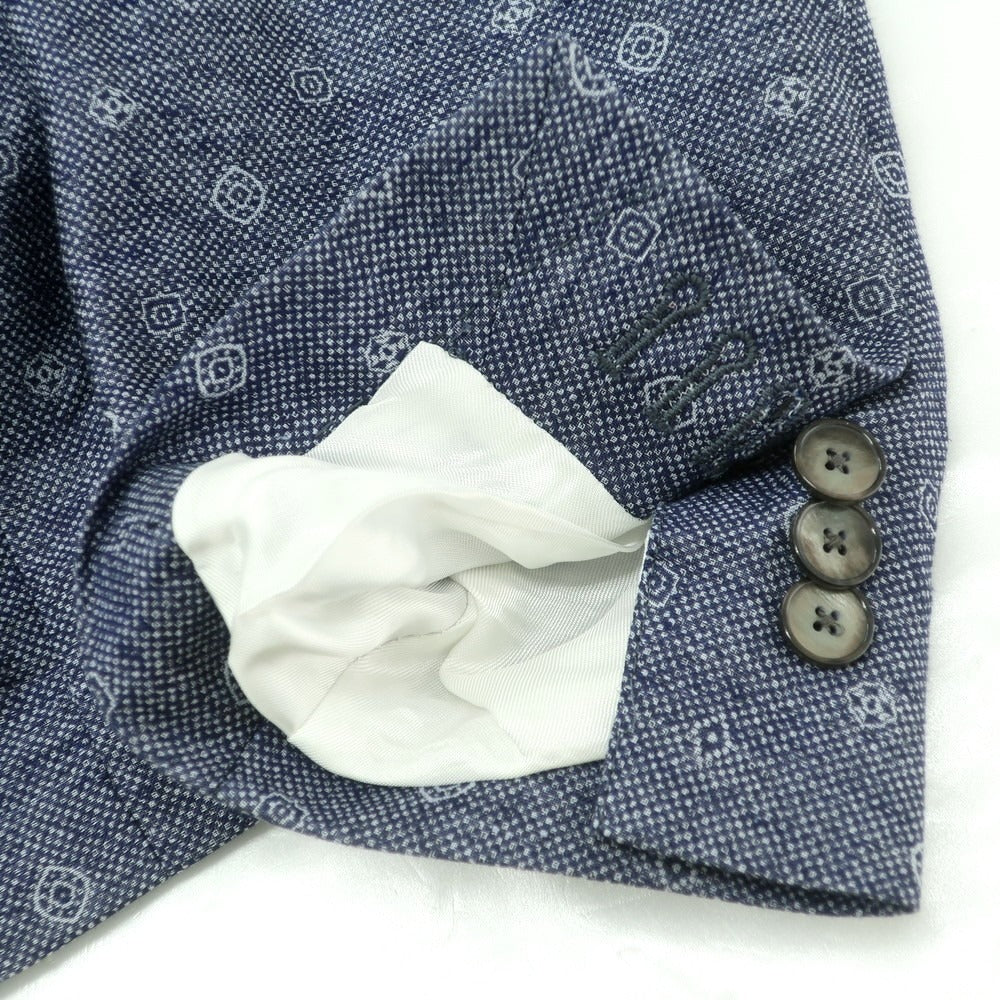 【中古】【未使用】コルネリアーニ CORNELIANI リネンコットン 小紋柄 カジュアルジャケット ネイビーxホワイト【 50 】【 状態ランクS 】【 メンズ 】