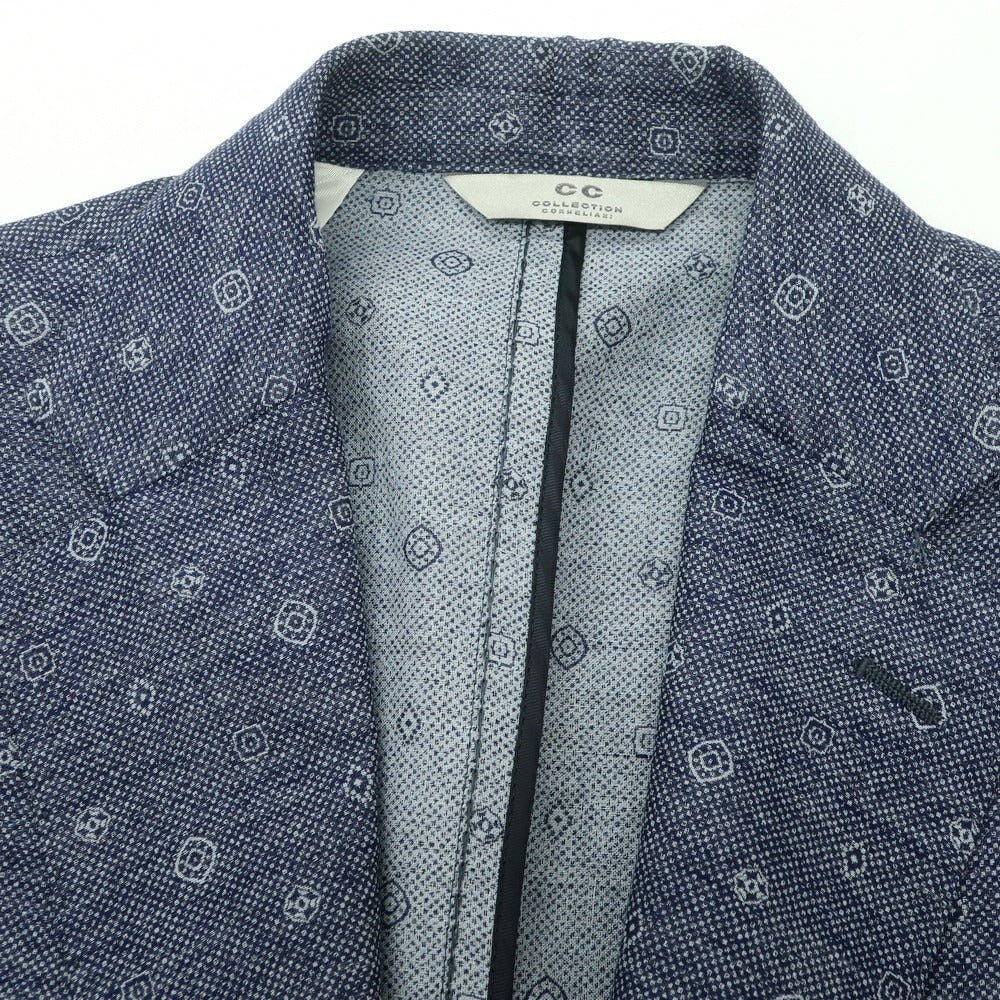 【中古】【未使用】コルネリアーニ CORNELIANI リネンコットン 小紋柄 カジュアルジャケット ネイビーxホワイト【 50 】【 状態ランクS 】【 メンズ 】