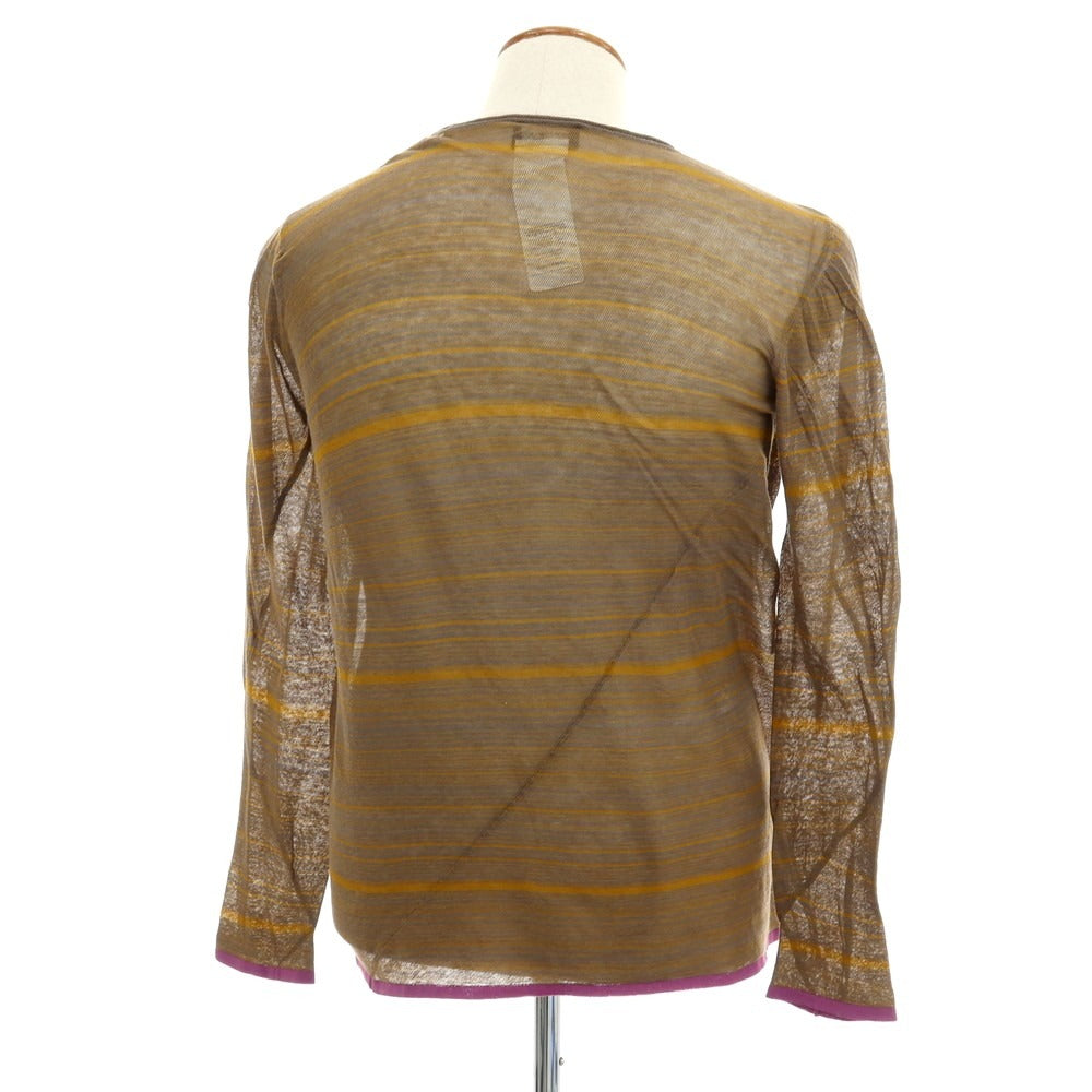 【中古】エンポリオ アルマーニ EMPORIO ARMANI コットン ボーダー クルーネック プルオーバーニット グレーxオーカー系【 48 】【 状態ランクB 】【 メンズ 】