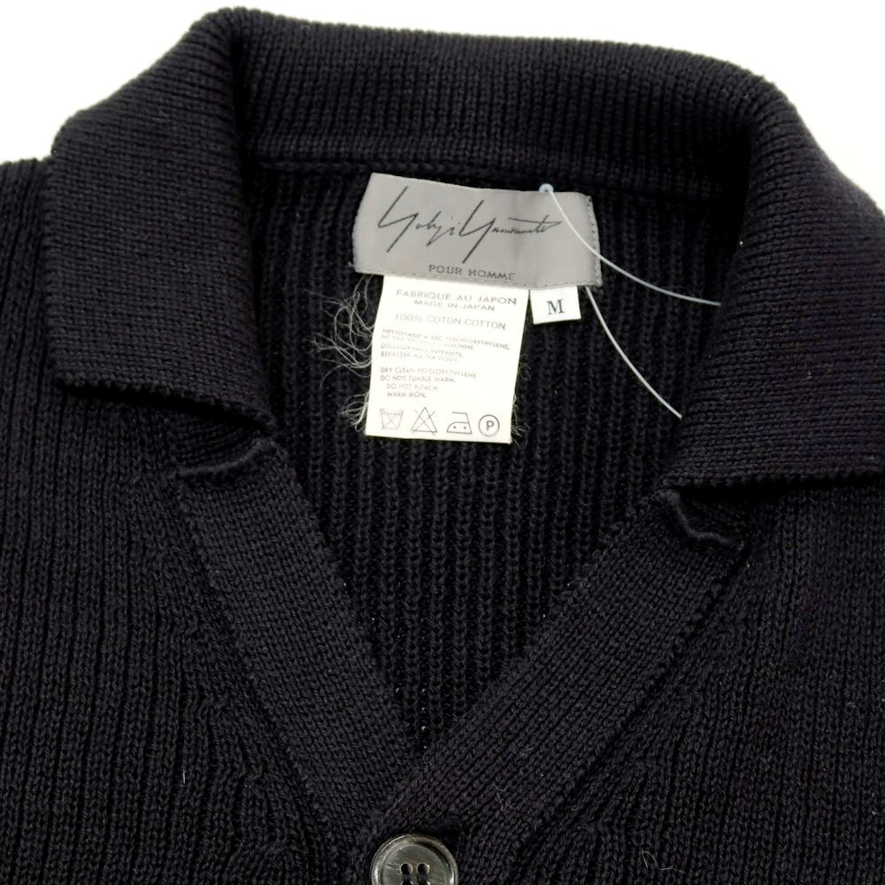 【中古】ヨウジヤマモトプールオム Yohji Yamamoto POUR HOMME コットン ニット 襟付き 半袖 カーディガン ブラック【 M 】【 状態ランクB 】【 メンズ 】
