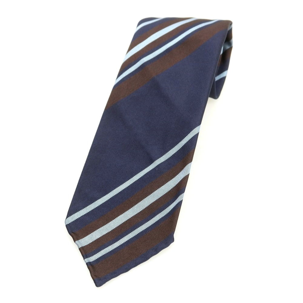 【中古】タイユアタイ TIE YOUR TIE セッテピエゲ シルク ストライプ柄ネクタイ ネイビーxダークブラウン【 状態ランクB 】【 メンズ 】