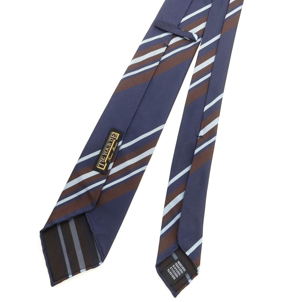 【中古】タイユアタイ TIE YOUR TIE セッテピエゲ シルク ストライプ柄ネクタイ ネイビーxダークブラウン【 状態ランクB 】【 メンズ 】