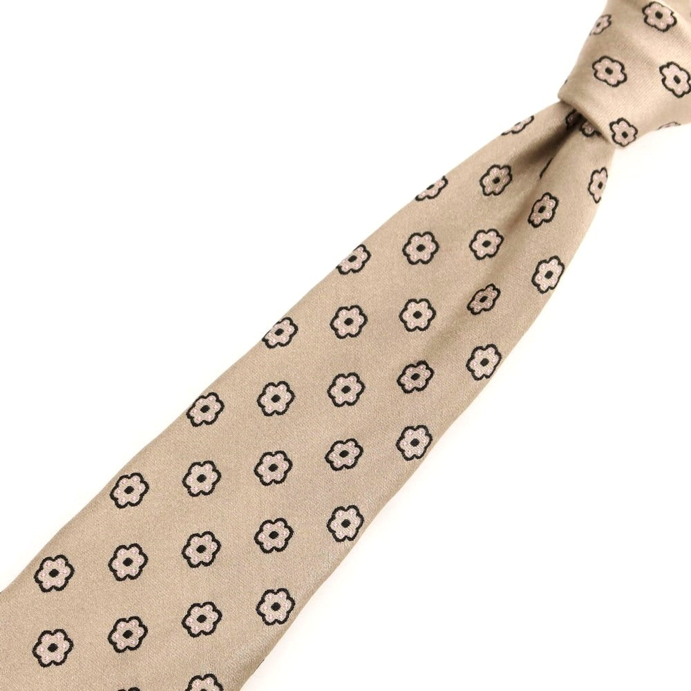 【中古】タイユアタイ TIE YOUR TIE セッテピエゲ シルク 花小紋柄ネクタイ ベージュ【 状態ランクB 】【 メンズ 】