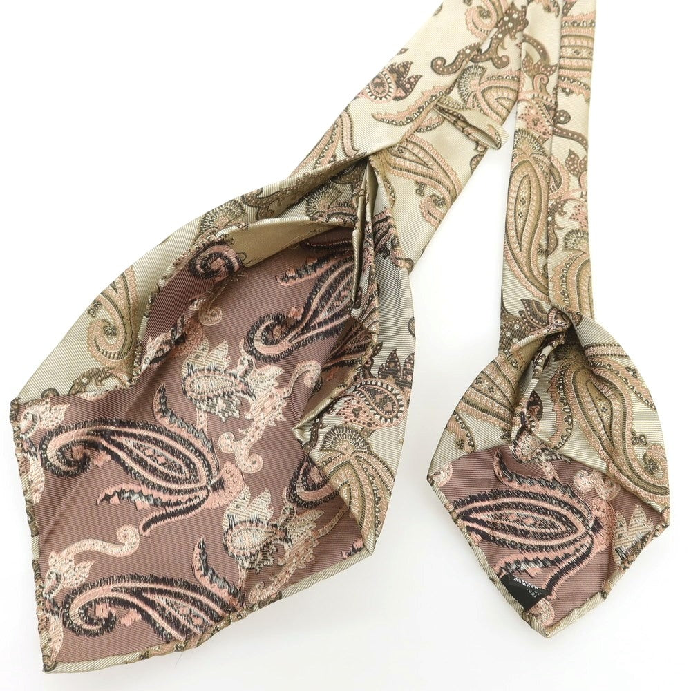【中古】タイユアタイ TIE YOUR TIE セッテピエゲ シルク ペイズリー柄ネクタイ ベージュ【 状態ランクB 】【 メンズ 】