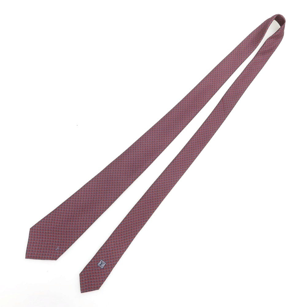 【中古】ルイ ヴィトン LOUIS VUITTON シルク プリント チェック柄ネクタイ レッドxグレー【 状態ランクA 】【 メンズ 】