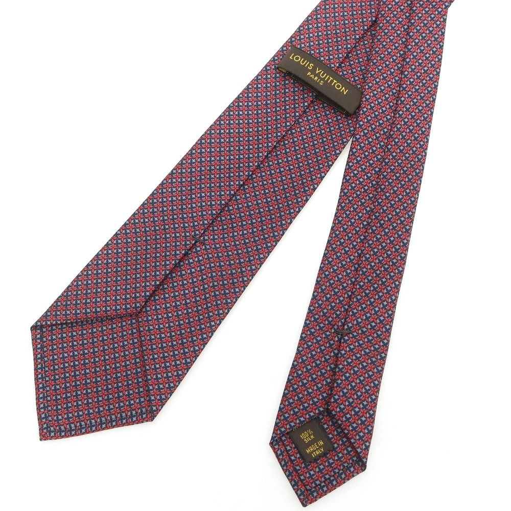 【中古】ルイ ヴィトン LOUIS VUITTON シルク プリント チェック柄ネクタイ レッドxグレー【 状態ランクA 】【 メンズ 】
