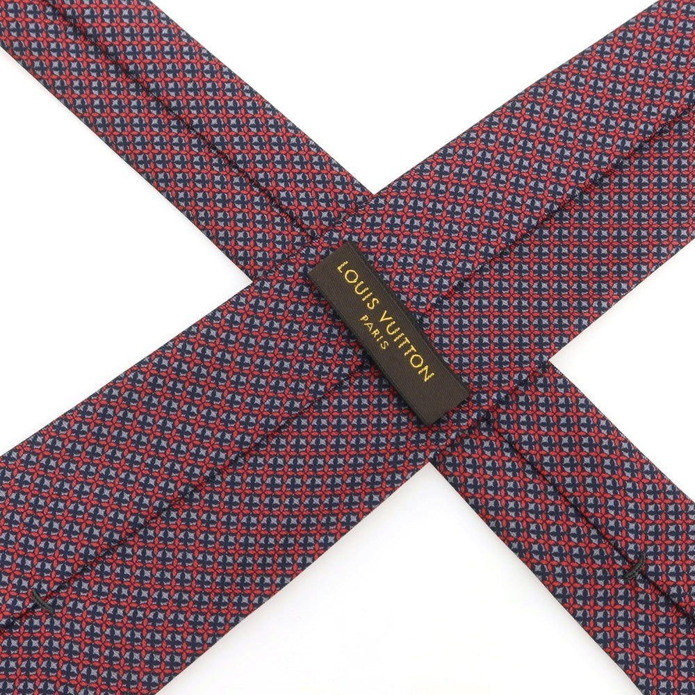 【中古】ルイ ヴィトン LOUIS VUITTON シルク プリント チェック柄ネクタイ レッドxグレー【 状態ランクA 】【 メンズ 】