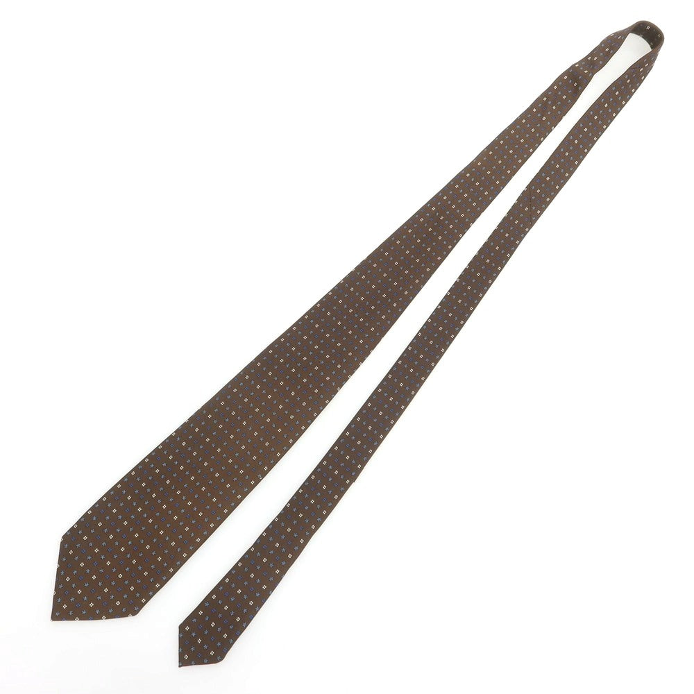 【中古】マリネッラ E.MARINELLA クワトロピエゲ シルク プリント 小紋柄ネクタイ ブラウンxブルー【 状態ランクB 】【 メンズ 】