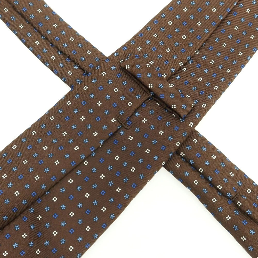 【中古】マリネッラ E.MARINELLA クワトロピエゲ シルク プリント 小紋柄ネクタイ ブラウンxブルー【 状態ランクB 】【 メンズ 】