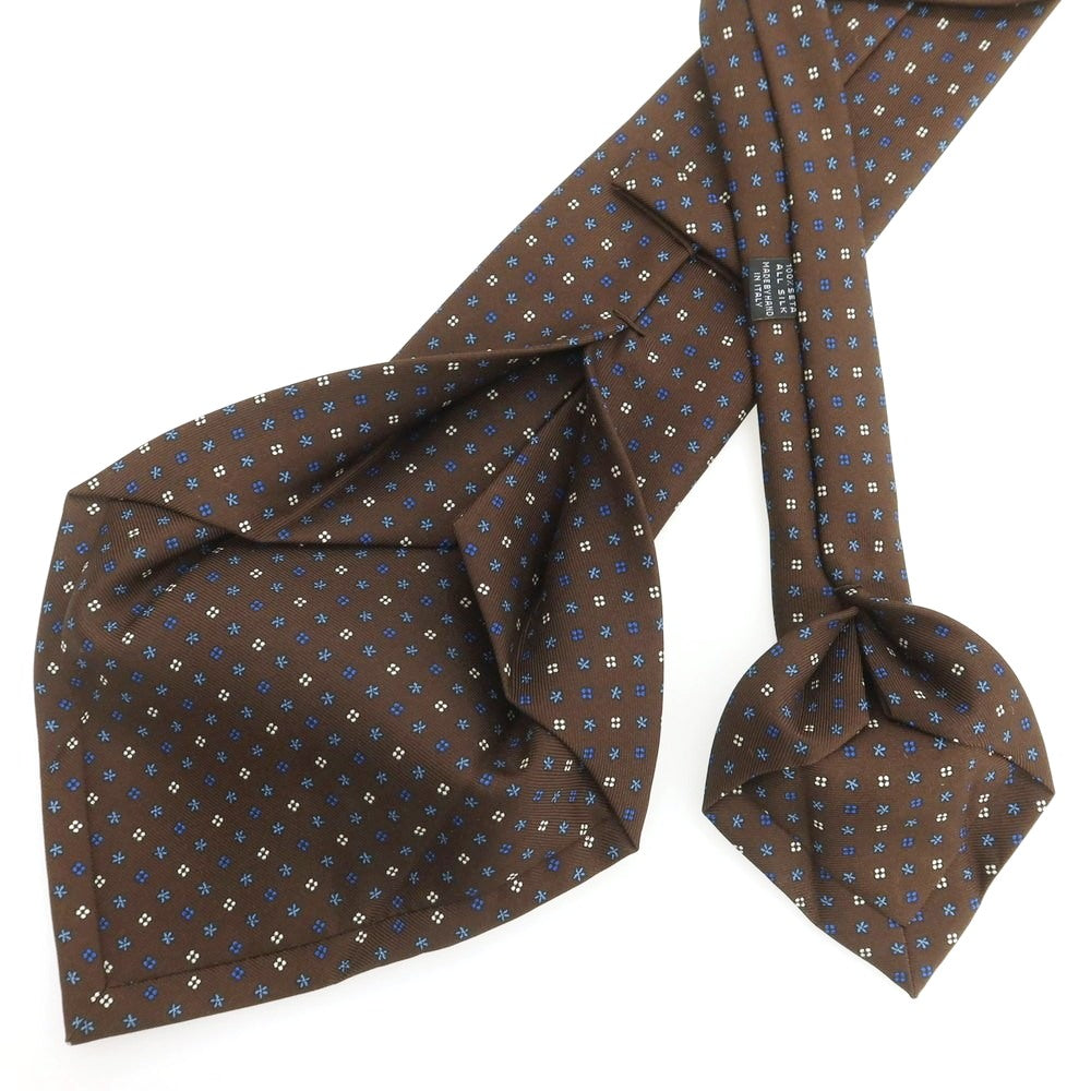 【中古】マリネッラ E.MARINELLA クワトロピエゲ シルク プリント 小紋柄ネクタイ ブラウンxブルー【 状態ランクB 】【 メンズ 】