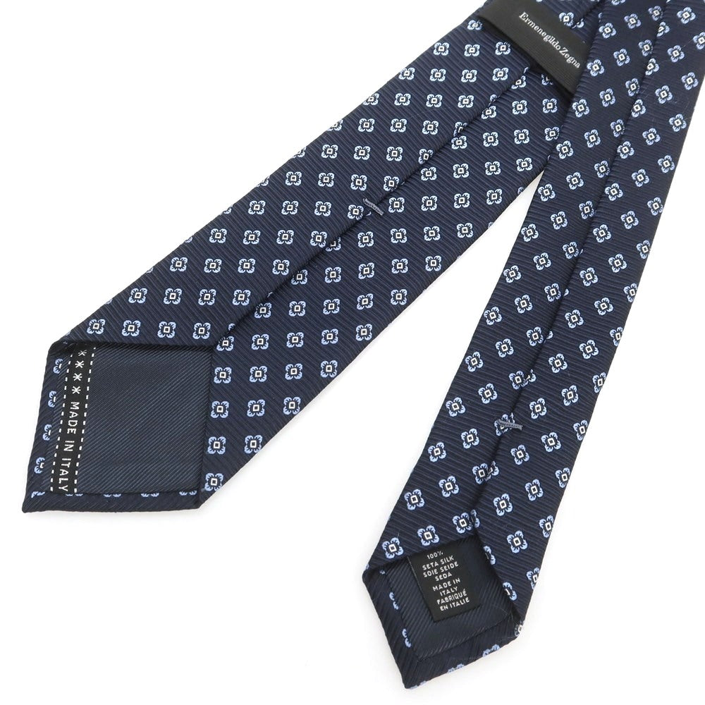 【中古】エルメネジルドゼニア Ermenegildo Zegna シルク 小紋柄ネクタイ ネイビーxライトブルー【 状態ランクA 】【 メンズ 】