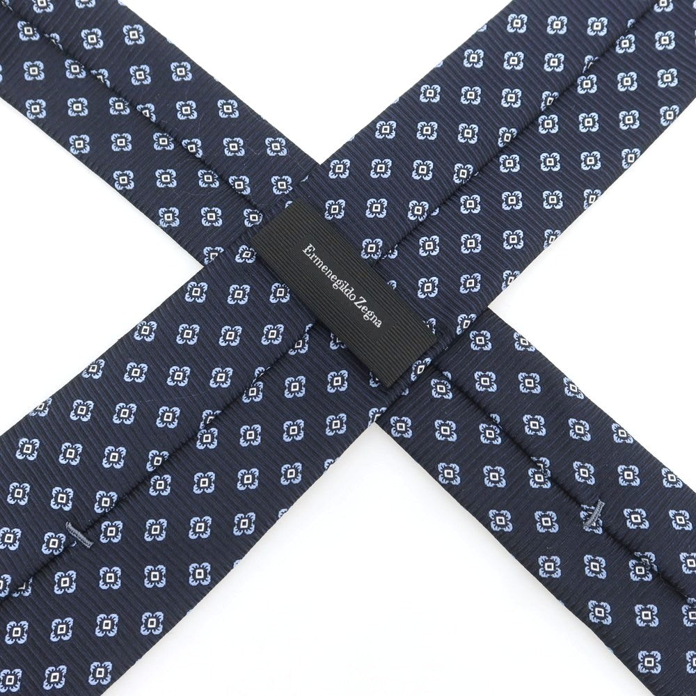 【中古】エルメネジルドゼニア Ermenegildo Zegna シルク 小紋柄ネクタイ ネイビーxライトブルー【 状態ランクA 】【 メンズ 】