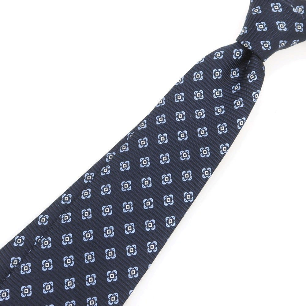 【中古】エルメネジルドゼニア Ermenegildo Zegna シルク 小紋柄ネクタイ ネイビーxライトブルー【 状態ランクA 】【 メンズ 】