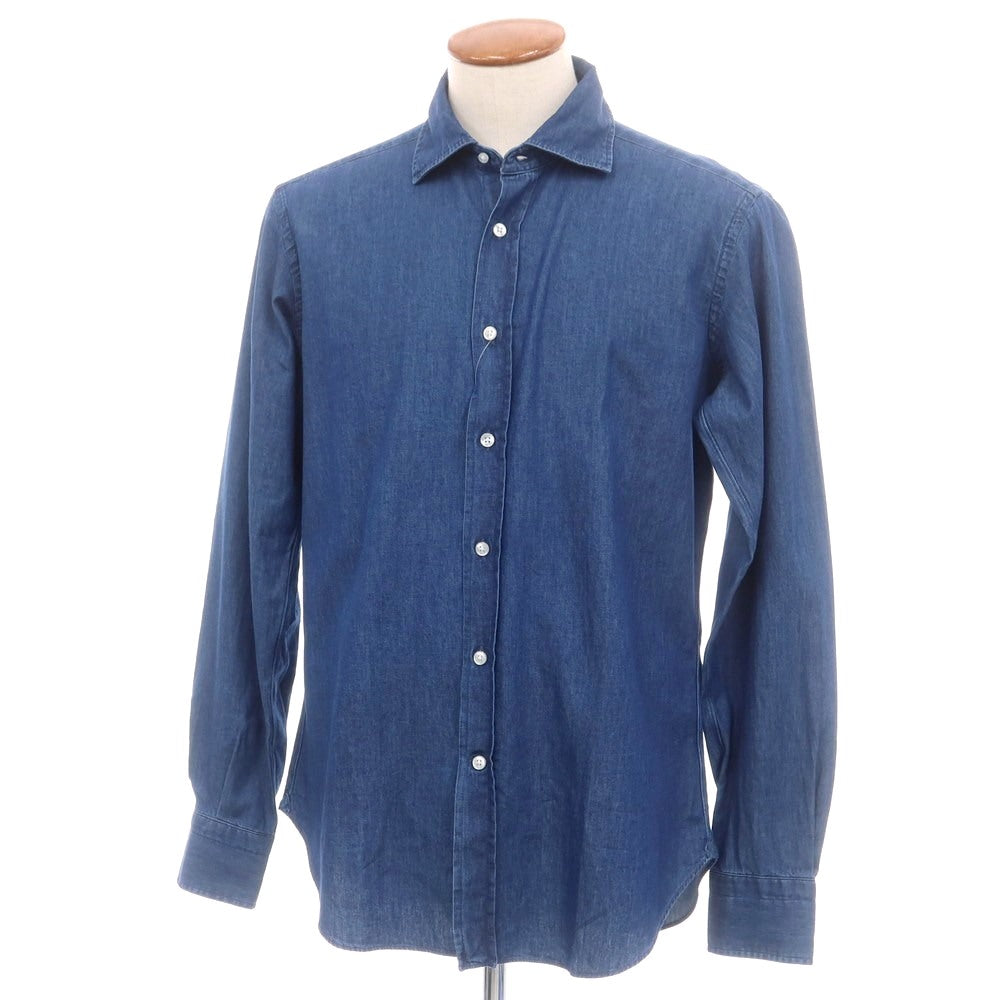 【中古】ジー ピコーネ G.Picone コットン ダンガリー セミワイドカラー カジュアルシャツ ライトネイビー【 40 】【 状態ランクB 】【 メンズ 】