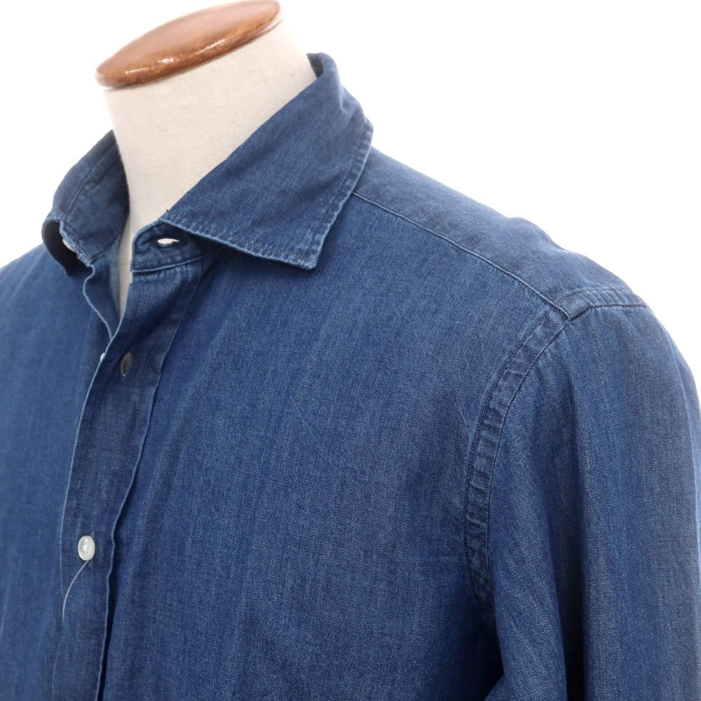 【中古】ジー ピコーネ G.Picone コットン ダンガリー セミワイドカラー カジュアルシャツ ライトネイビー【 40 】【 状態ランクB 】【 メンズ 】