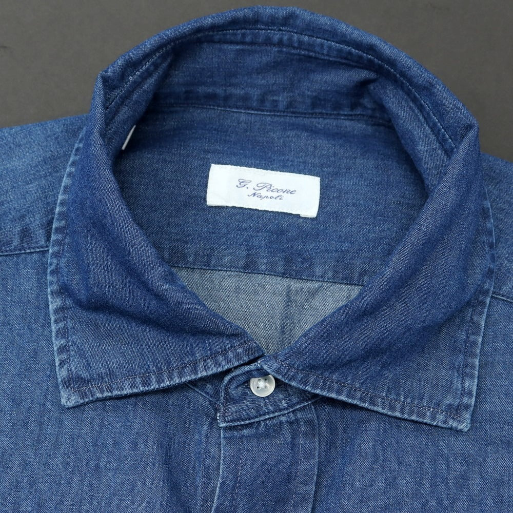 【中古】ジー ピコーネ G.Picone コットン ダンガリー セミワイドカラー カジュアルシャツ ライトネイビー【 40 】【 状態ランクB 】【 メンズ 】