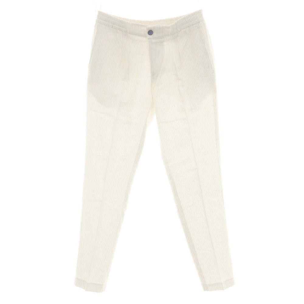 【中古】バルバッティ Barbuti リネンレーヨン ピンストライプ プリント イージースラックスパンツ ホワイトxブラウン【 46 】【 状態ランクA 】【 メンズ 】