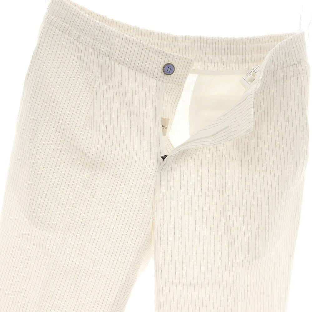 【中古】バルバッティ Barbuti リネンレーヨン ピンストライプ プリント イージースラックスパンツ ホワイトxブラウン【 46 】【 状態ランクA 】【 メンズ 】