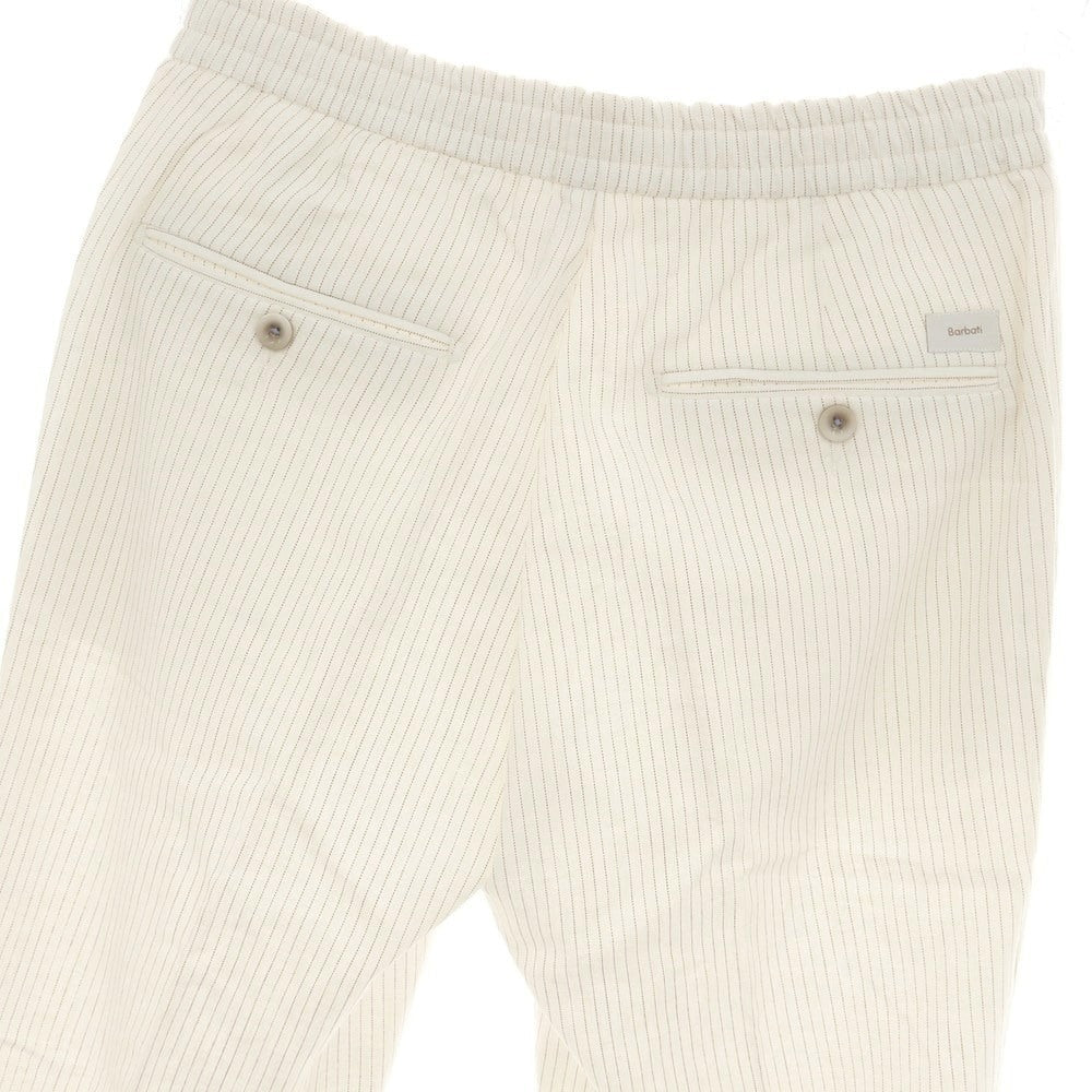 【中古】バルバッティ Barbuti リネンレーヨン ピンストライプ プリント イージースラックスパンツ ホワイトxブラウン【 46 】【 状態ランクA 】【 メンズ 】