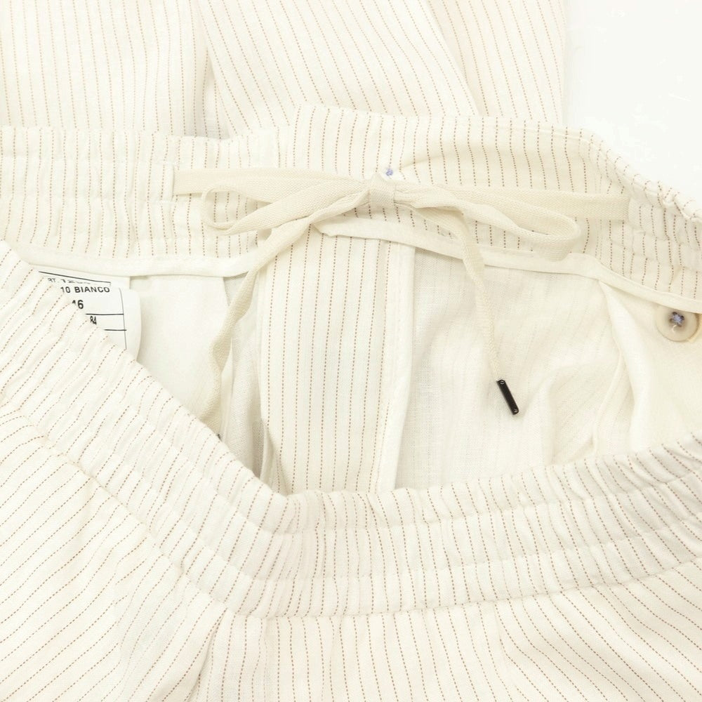 【中古】バルバッティ Barbuti リネンレーヨン ピンストライプ プリント イージースラックスパンツ ホワイトxブラウン【 46 】【 状態ランクA 】【 メンズ 】