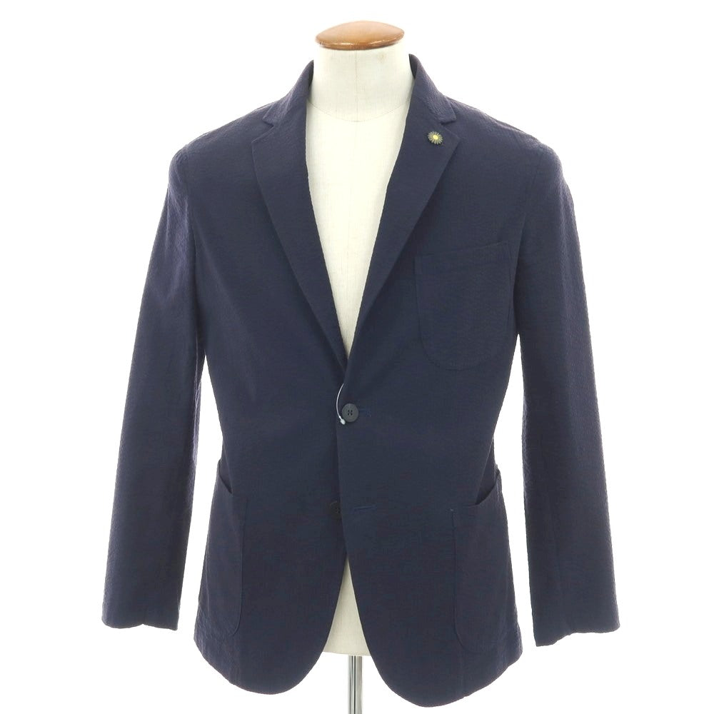 【中古】ジャンネット giannetto RIVIERA コットン シアサッカー 2B カジュアルジャケット ネイビー【 46 】【 状態ランクC 】【 メンズ 】