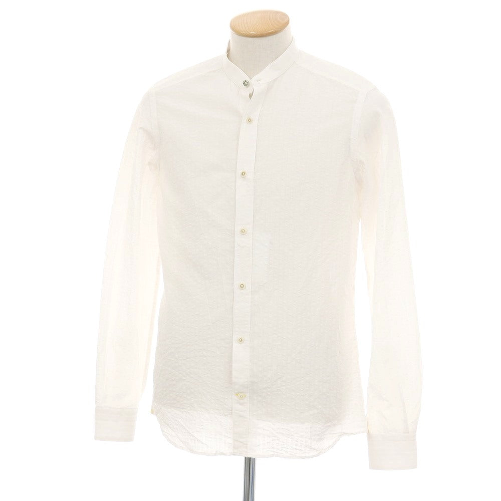 【中古】エディツォーニ リモナイア Edizioni Limonaia コットンリネン シアサッカー ストライプ バンドカラー カジュアルシャツ ホワイト【サイズ38】【 状態ランクB 】【 メンズ 】