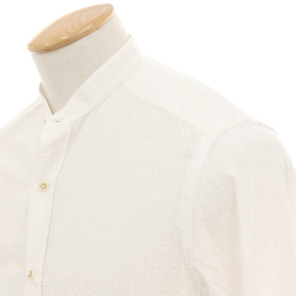 【中古】エディツォーニ リモナイア Edizioni Limonaia コットンリネン シアサッカー ストライプ バンドカラー カジュアルシャツ ホワイト【サイズ38】【 状態ランクB 】【 メンズ 】