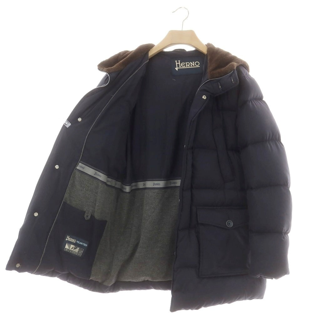 【中古】ヘルノ Herno ポリエステル ダウンコート ネイビー系【 52 】【 状態ランクC 】【 メンズ 】