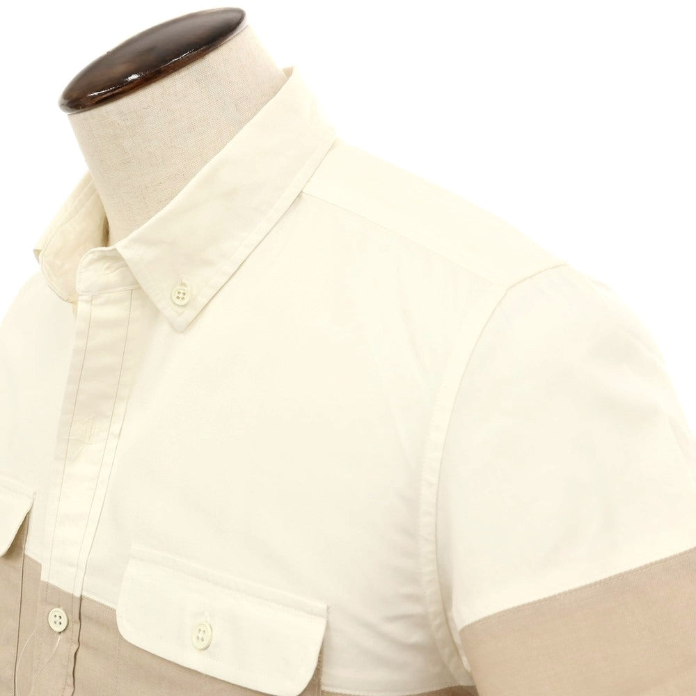 【中古】オープニングセレモニー OPENING CEREMONY コットン バイカラー ボタンダウン 半袖シャツ ホワイトxベージュ【サイズL】【 状態ランクB 】【 メンズ 】