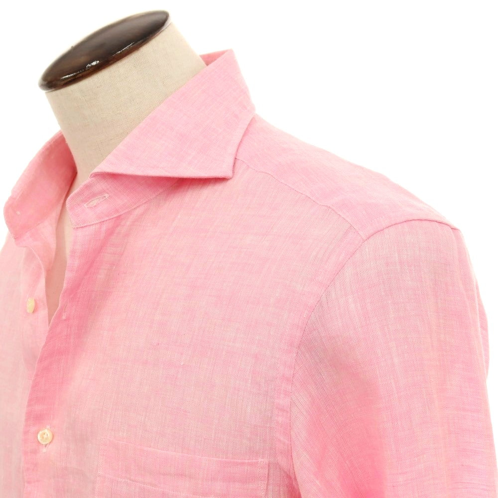 【中古】バーニーズニューヨーク BARNEYS NEWYORK リネン ホリゾンタルカラー カジュアルシャツ ピンク【サイズL】【 状態ランクB 】【 メンズ 】