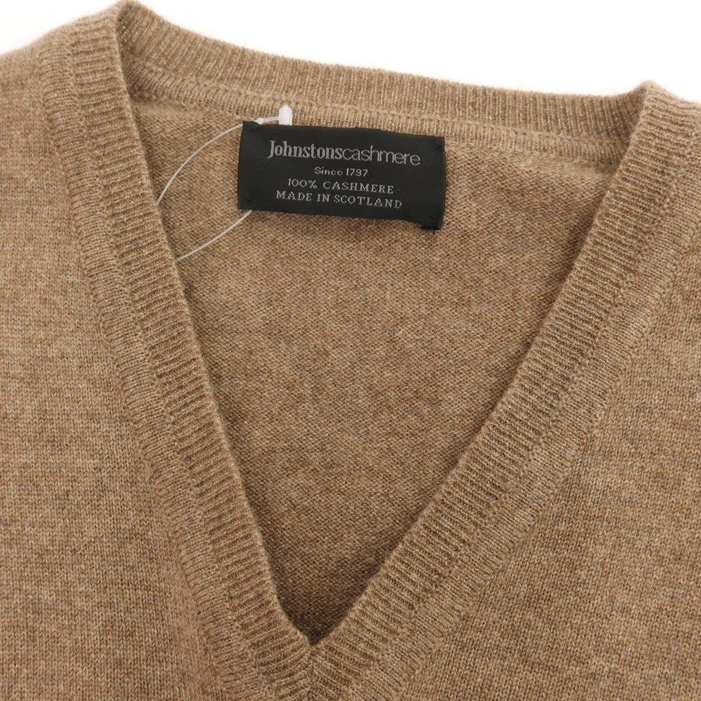 【中古】ジョンストンズ JOHNSTONS カシミヤ Vネック プルオーバーニット ブラウン【 40 】【 状態ランクC 】【 メンズ 】