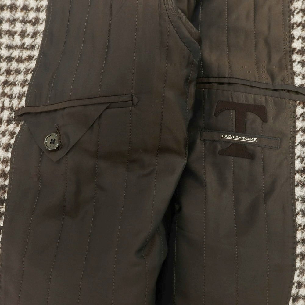 【中古】タリアトーレ TAGLIATORE シルク混ウール ハウンドトゥース チェスターフィールドコート ベージュxダークブラウン【 46 】【 状態ランクB 】【 メンズ 】