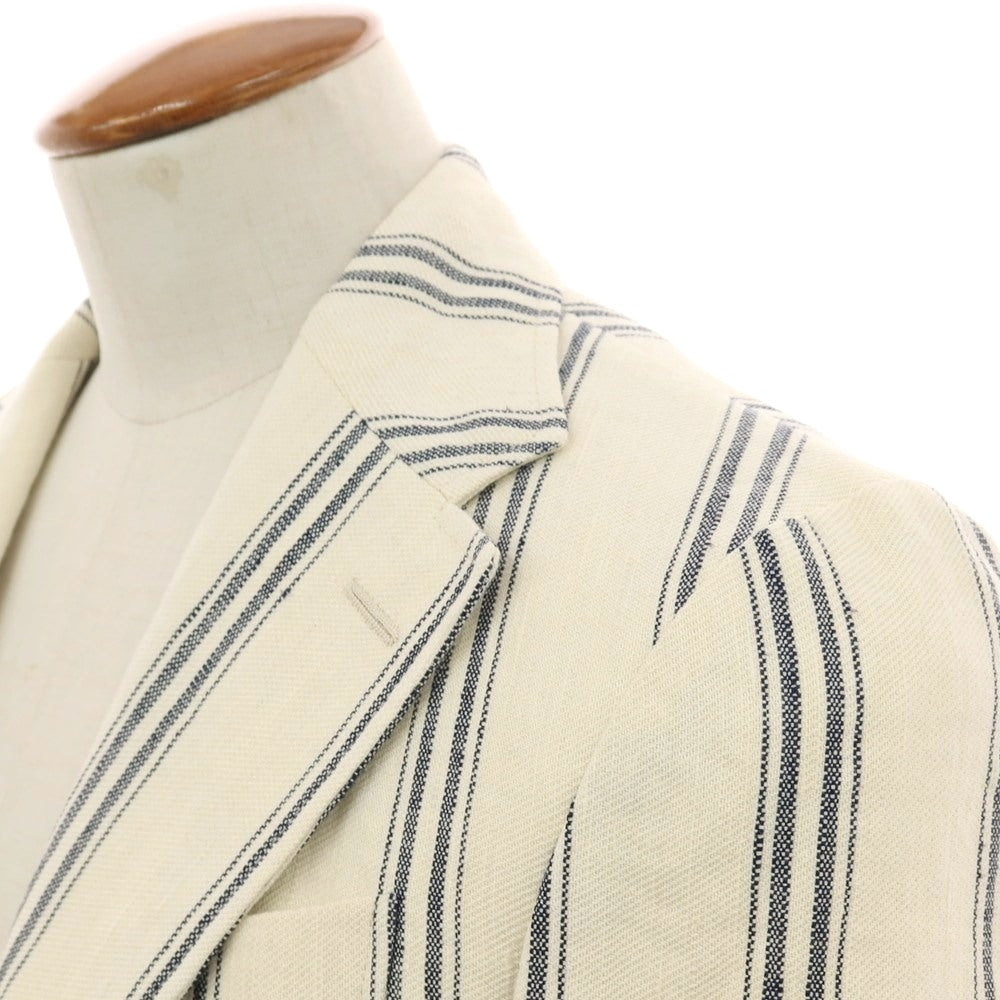 【中古】エルネスト ernesto GFB リネンコットンシルク ストライプ 2B カジュアルジャケット アイボリーxネイビー【 48 】【 状態ランクB 】【 メンズ 】