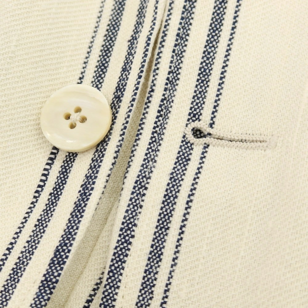 【中古】エルネスト ernesto GFB リネンコットンシルク ストライプ 2B カジュアルジャケット アイボリーxネイビー【 48 】【 状態ランクB 】【 メンズ 】