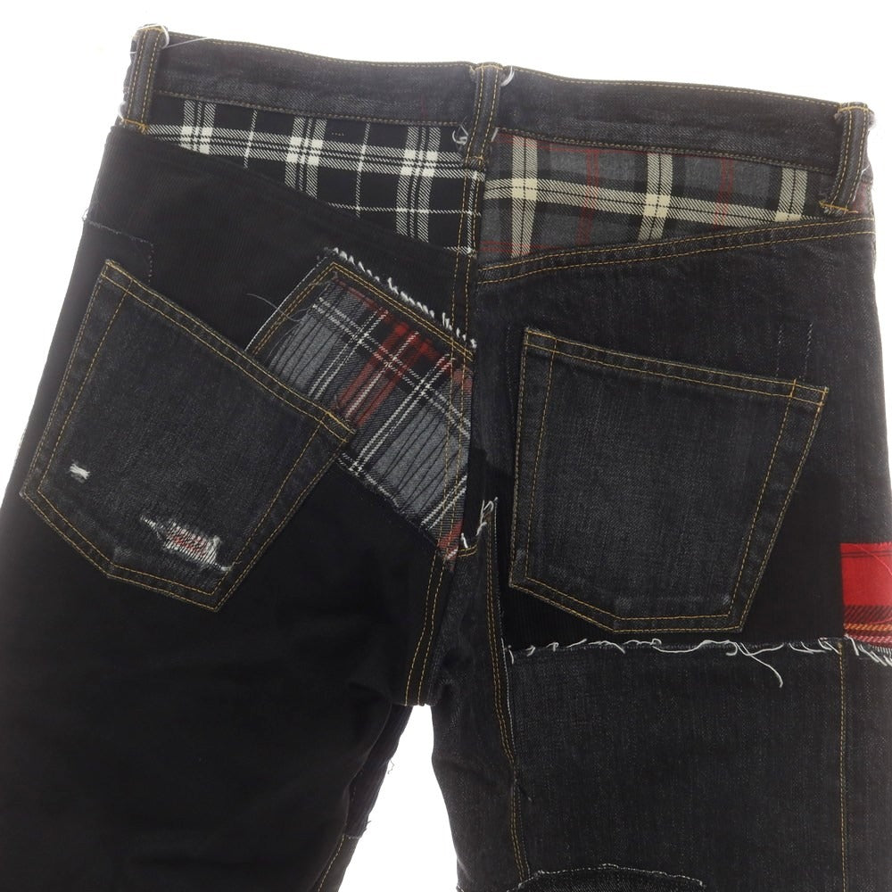 【中古】【未使用】ジュンヤワタナベ マン JUNYA WATANABE MAN 2025年春夏 コットンウール パッチワーク デニムパンツ ブラック【 XS 】【 状態ランクS 】【 メンズ 】