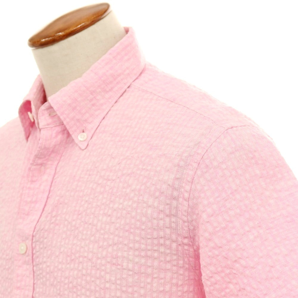 【中古】ベイカー ストリート BAKER STREET リネン シアサッカー ストライプ ボタンダウン 半袖シャツ ピンク【サイズM】【 状態ランクA 】【 メンズ 】