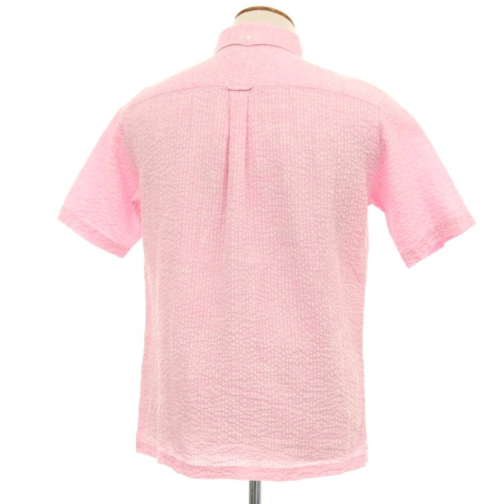 【中古】ベイカー ストリート BAKER STREET リネン シアサッカー ストライプ ボタンダウン 半袖シャツ ピンク【サイズM】【 状態ランクA 】【 メンズ 】