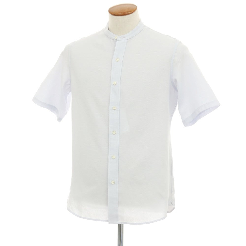 【中古】ポールスチュアート PAUL STUART ポリエステルコットンリネン バンドカラー 半袖シャツ ライトブルー【サイズM】【 状態ランクA 】【 メンズ 】