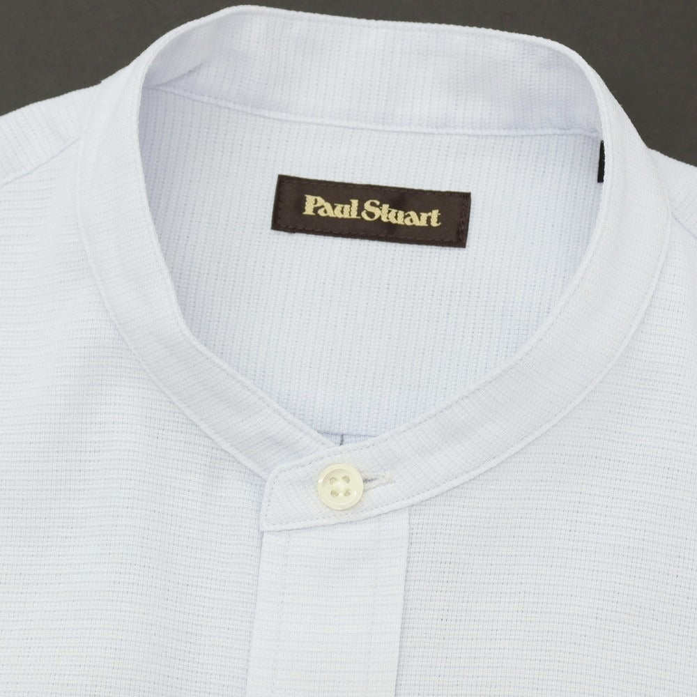 【中古】ポールスチュアート PAUL STUART ポリエステルコットンリネン バンドカラー 半袖シャツ ライトブルー【サイズM】【 状態ランクA 】【 メンズ 】