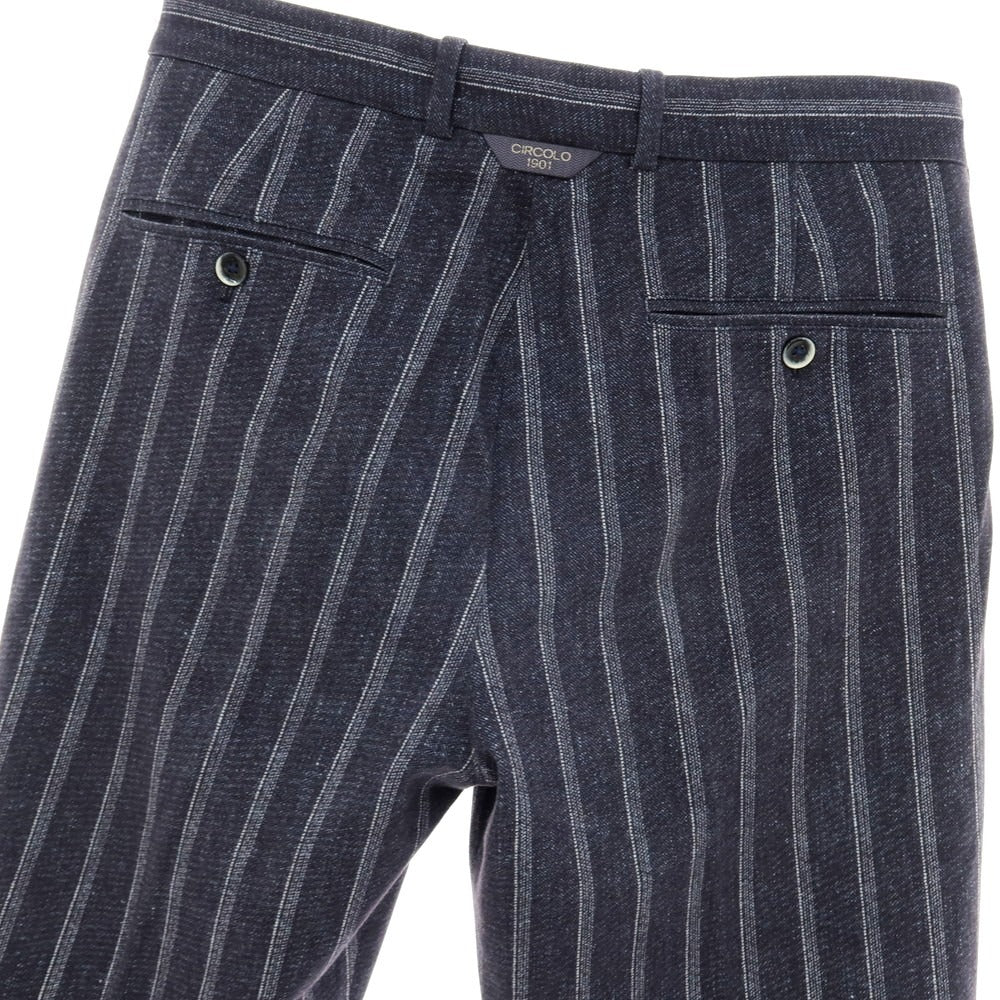 【中古】チルコロ1901 CIRCOLO 1901 ストレッチコットン カジュアルスラックスパンツ ネイビーxホワイト【 46 】【 状態ランクC 】【 メンズ 】