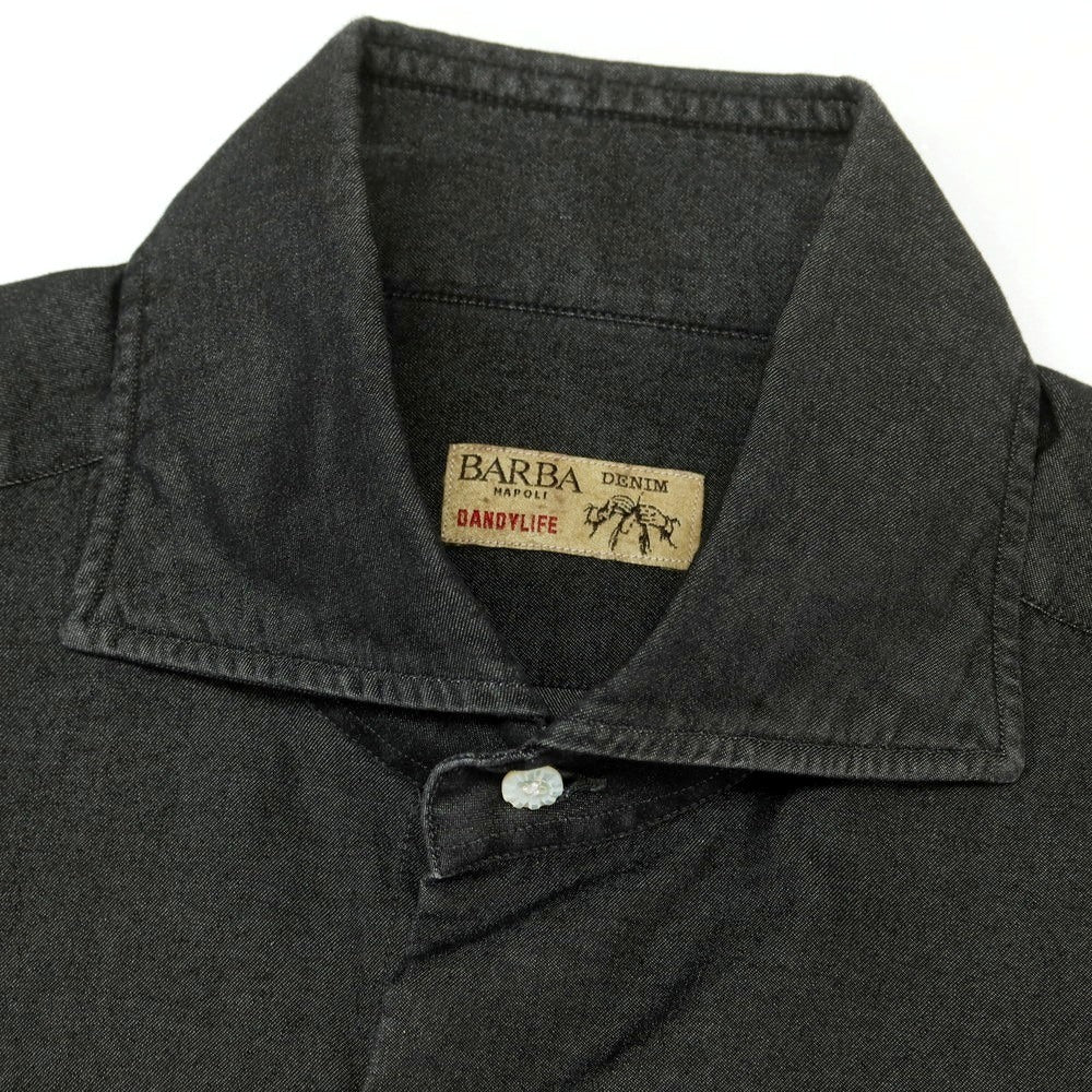 【中古】バルバ ダンディライフ BARBA DANDY LIFE コットン ワイドカラー カジュアルシャツ ブラック【 40 】【 状態ランクB 】【 メンズ 】