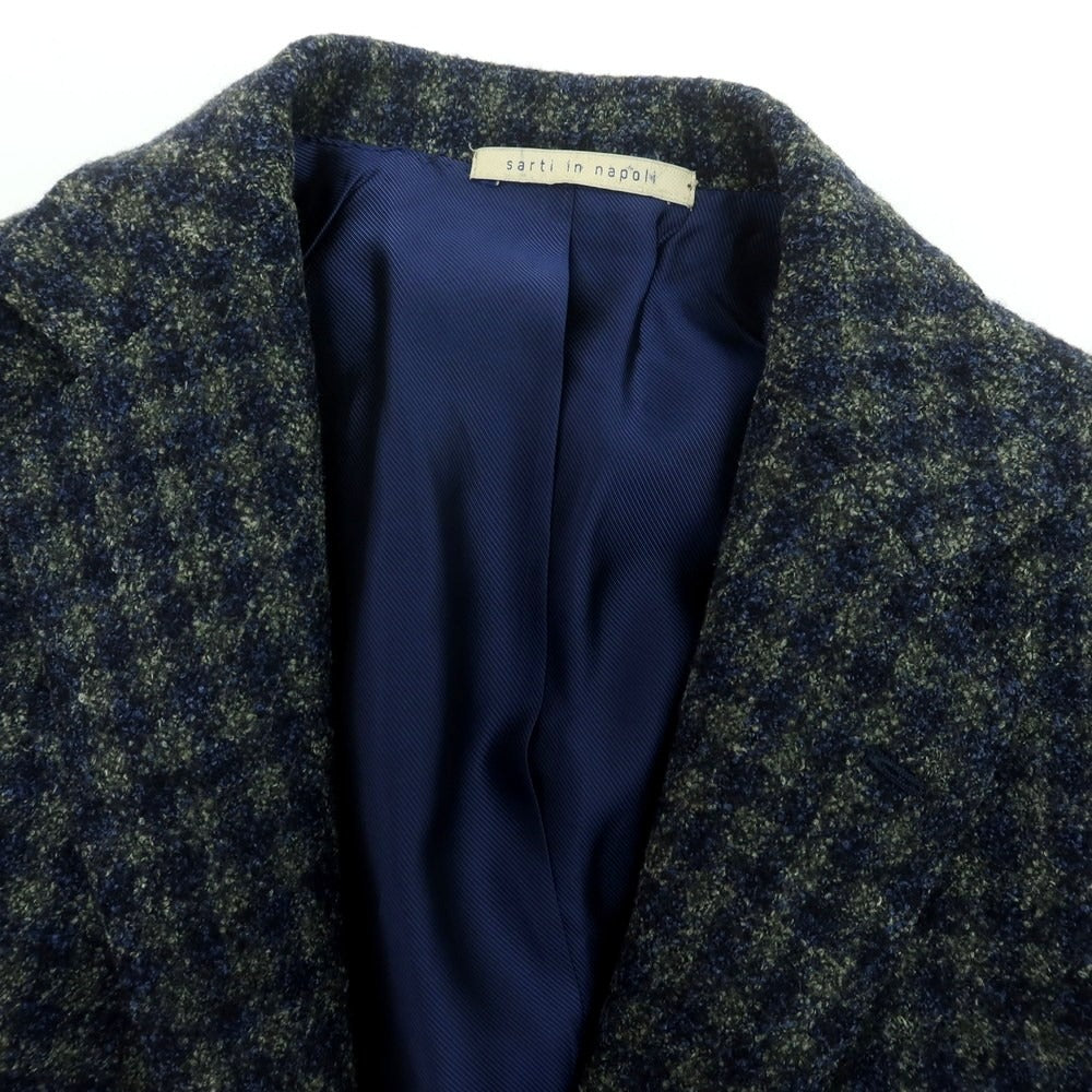 【中古】デペトリロ DE PETRILLO ウールシルク チェック テーラードジャケット ネイビーxグリーン【 44 】【 状態ランクB 】【 メンズ 】