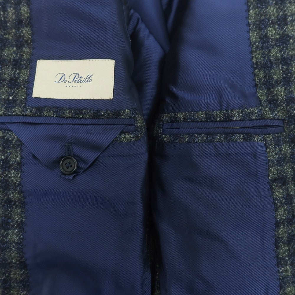 【中古】デペトリロ DE PETRILLO ウールシルク チェック テーラードジャケット ネイビーxグリーン【 44 】【 状態ランクB 】【 メンズ 】