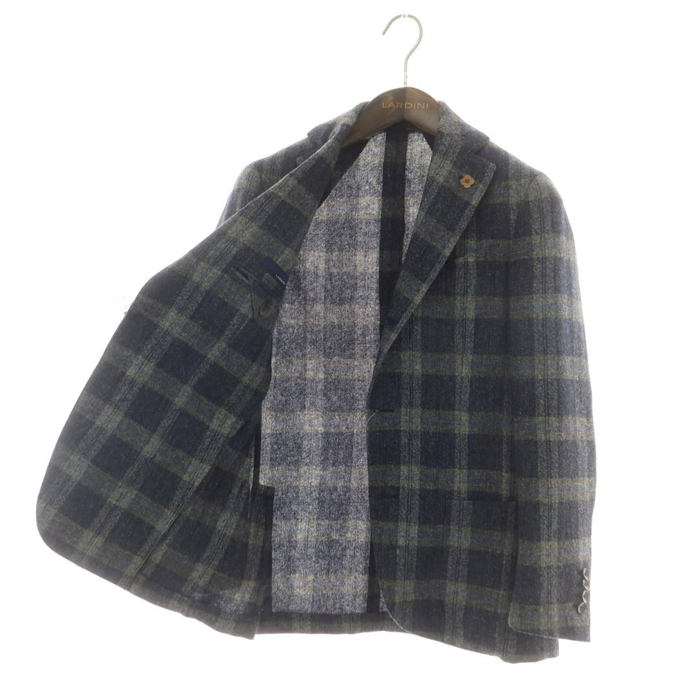 【中古】ラルディーニ LARDINI ウール チェック テーラードジャケット ネイビーxグレー系【 42 】【 状態ランクB 】【 メンズ 】