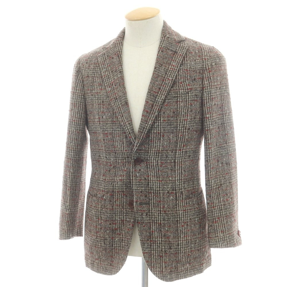 【中古】エルネスト ernesto GFB アルパカ チェック テーラードジャケット ブラウンxレッド【 44 】【 状態ランクB 】【 メンズ 】