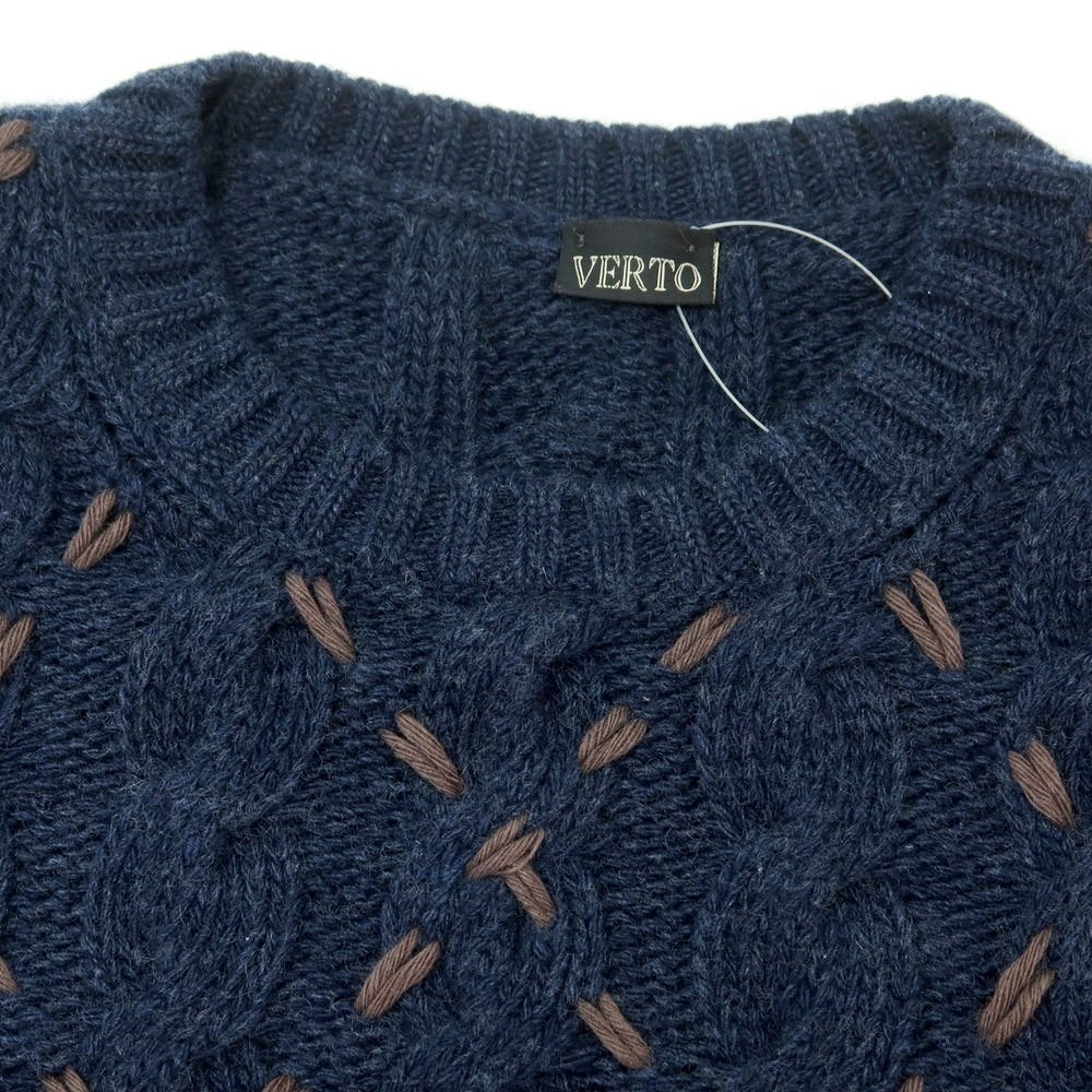 【中古】ヴェルト VERTO ウール クルーネック プルオーバーニット ライトネイビーxブラウン【 S 】【 状態ランクB 】【 メンズ 】